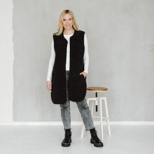 Merino-Weste lang, schwarz, Schwarz, Produktbild 1