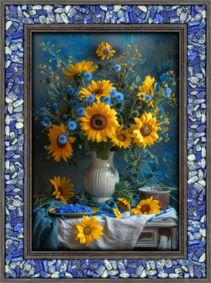 Lapislazuli-Energiebild „Sonnenblumenstrauß“, Produktbild 1