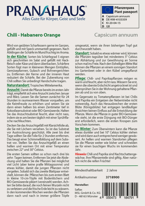 Chili „Habanero“ Orange, Samen, Produktbild 2