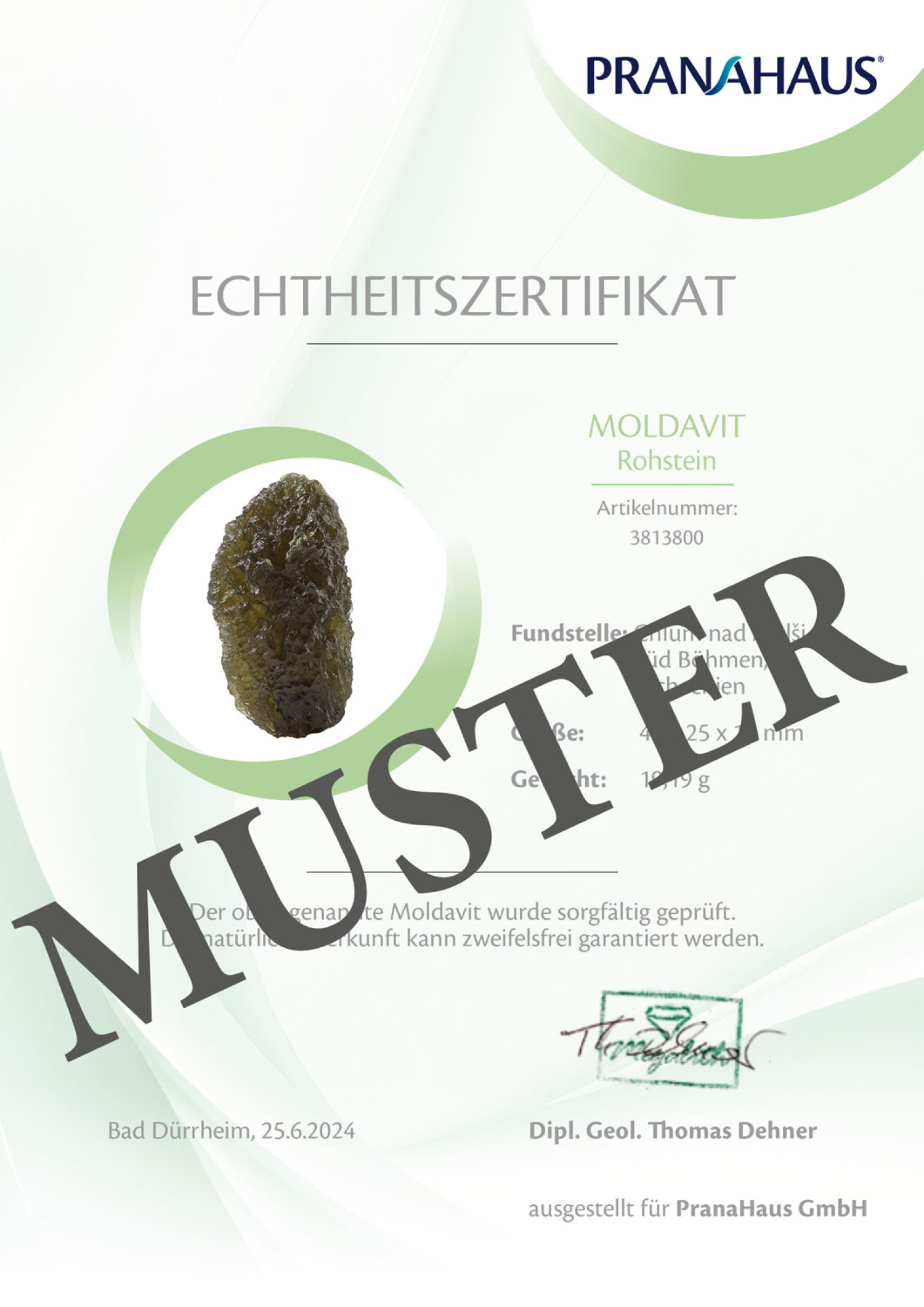 Moldavit-Rohstein *Einzelstück*, Produktbild 2