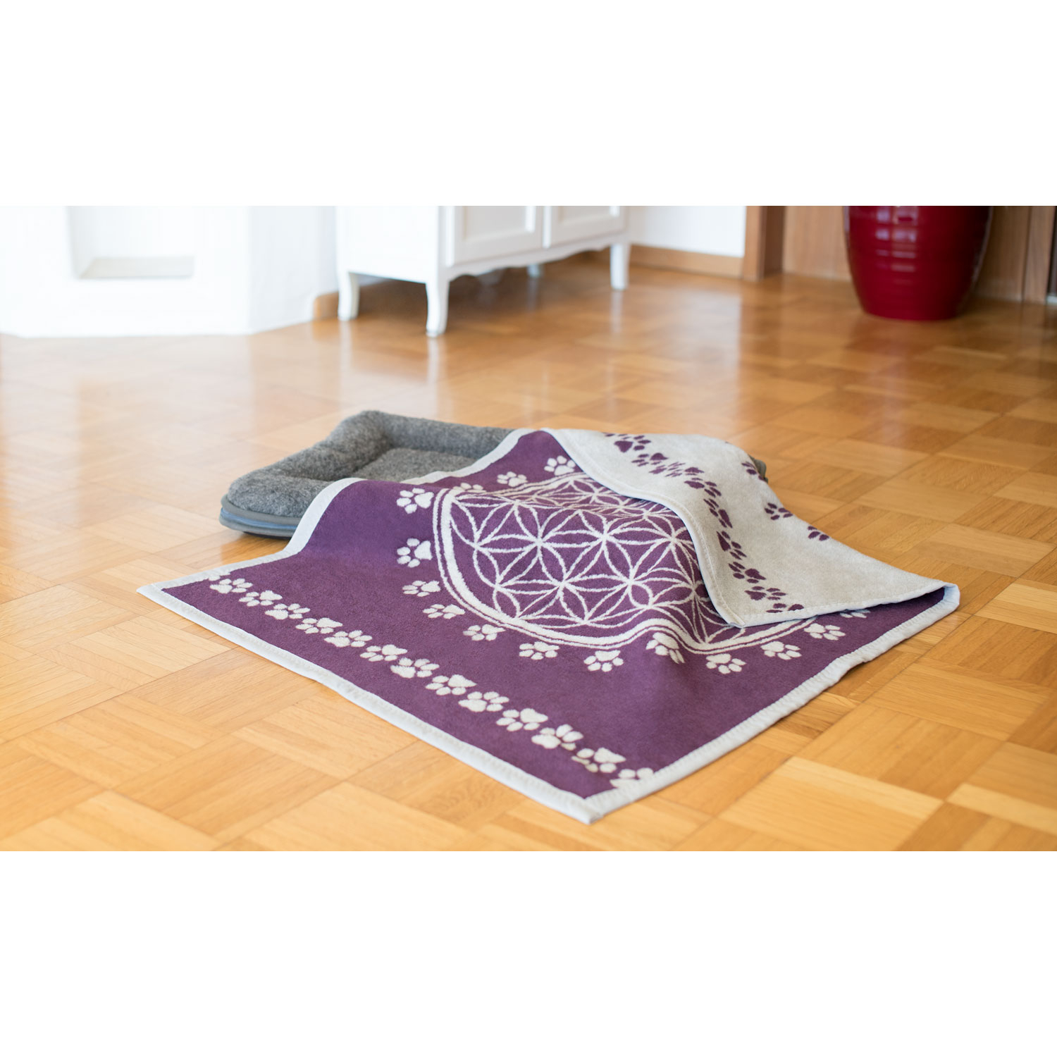 Haustier-Decke „Blume des Lebens“, Violett/Hellgrau, Produktbild 2
