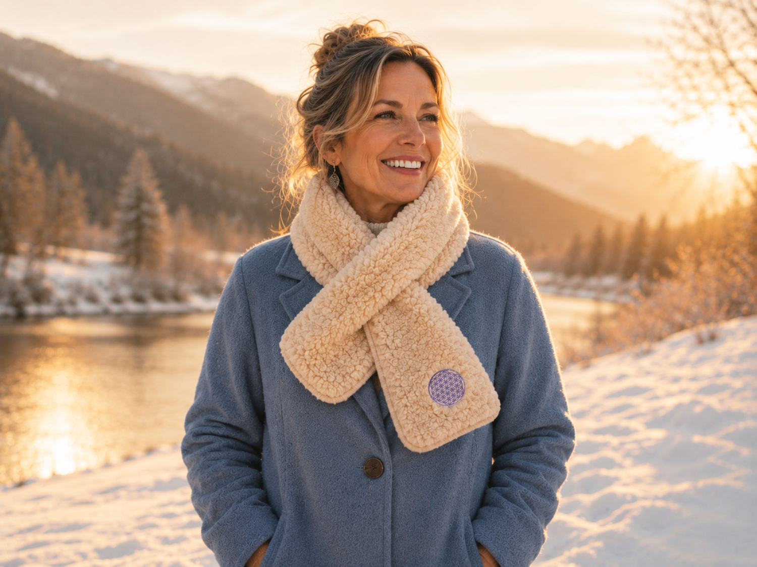 Merino-Schal mit Blume des Lebens, Produktbild 3