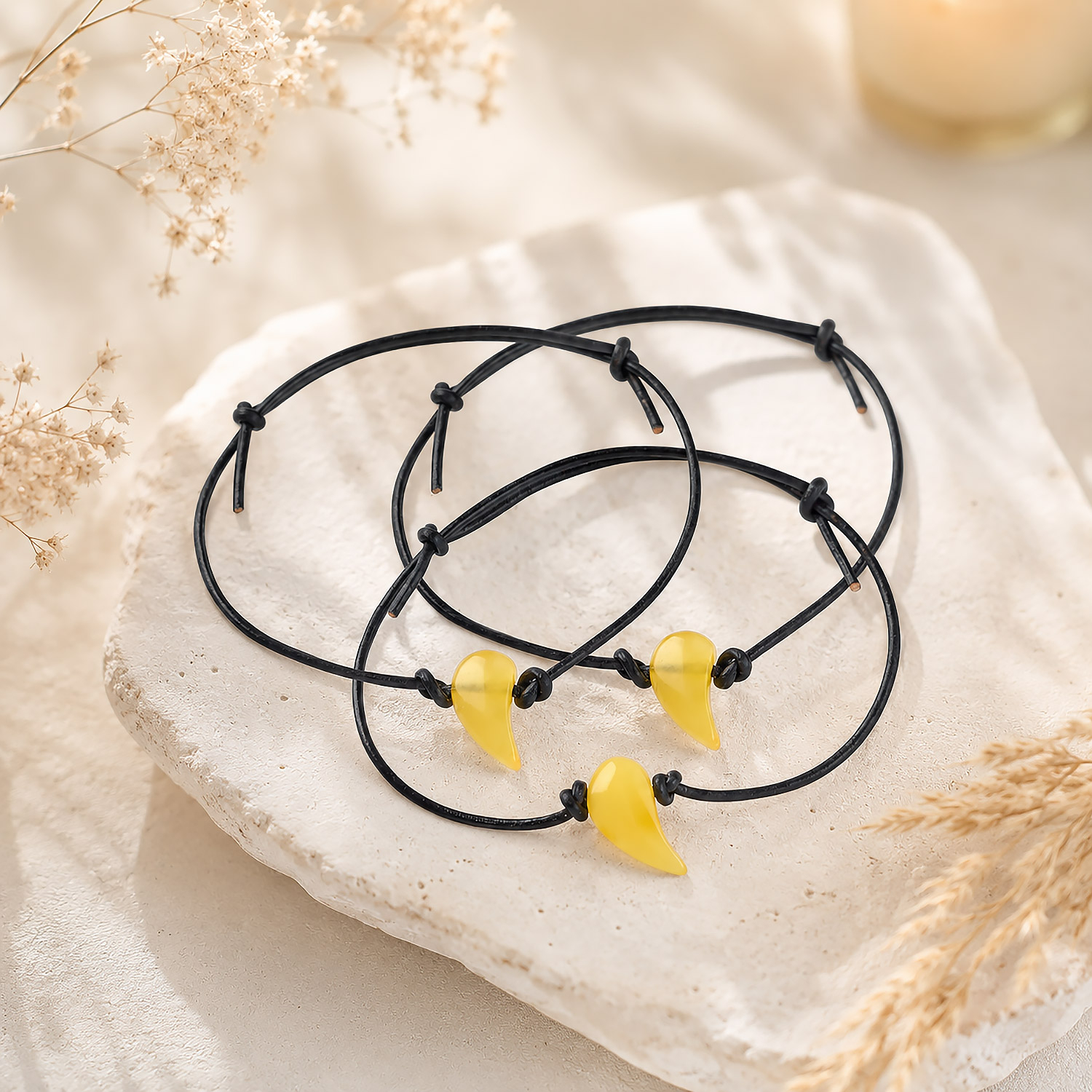 Bernstein-Lederarmband, „Engelsflügel“, 3er Set, Produktbild 2