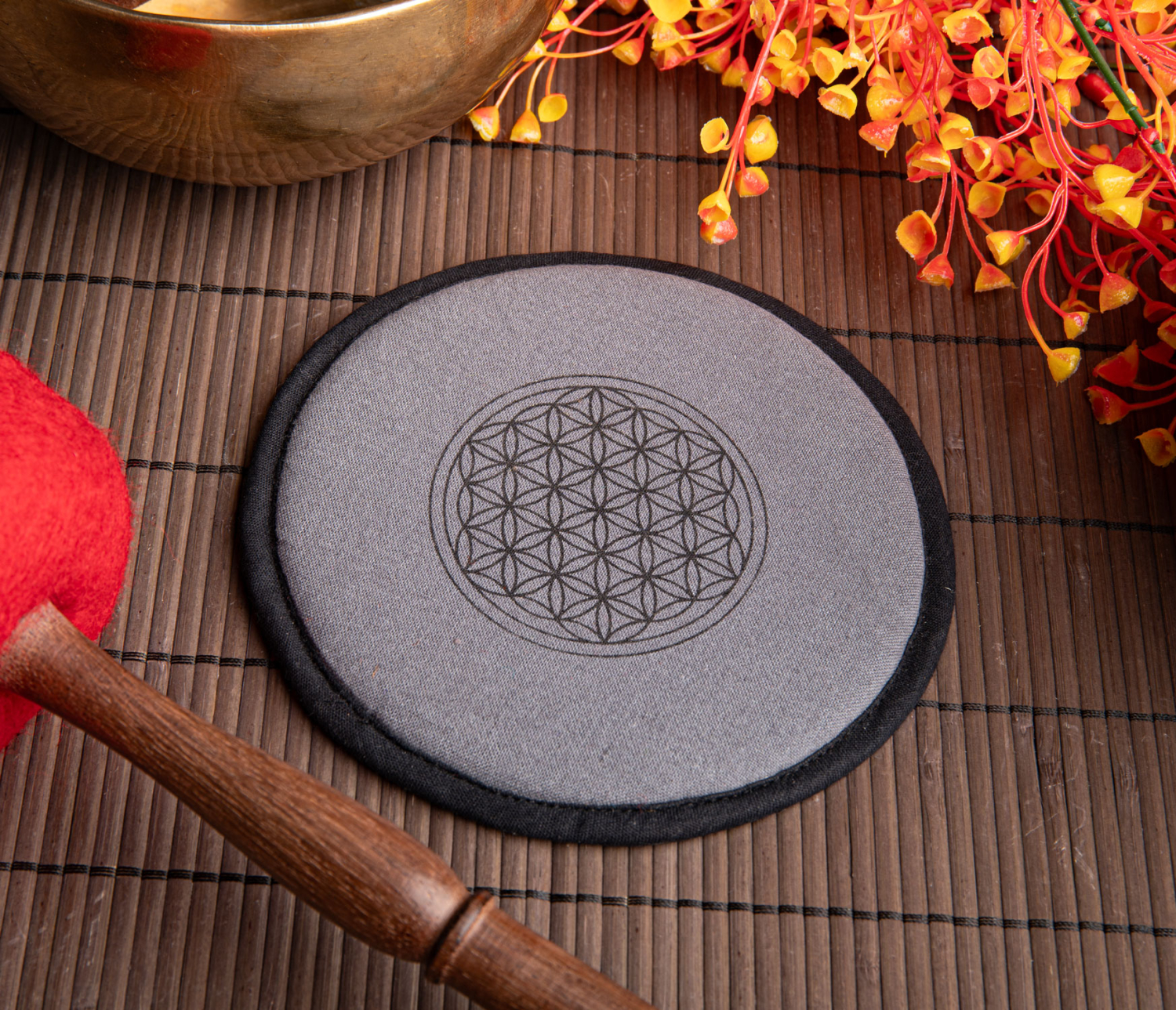 Klangschalenkissen mit Blume des Lebens, Dunkelgrau, Produktbild 2