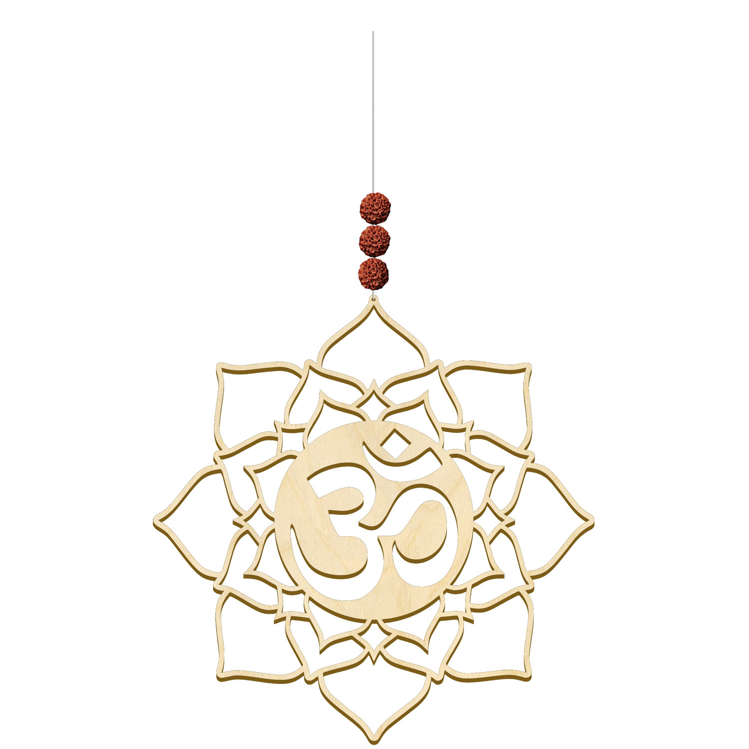 Fensterschmuck „OM im Lotus“ mit Rudraksha-Perlen, Produktbild 1
