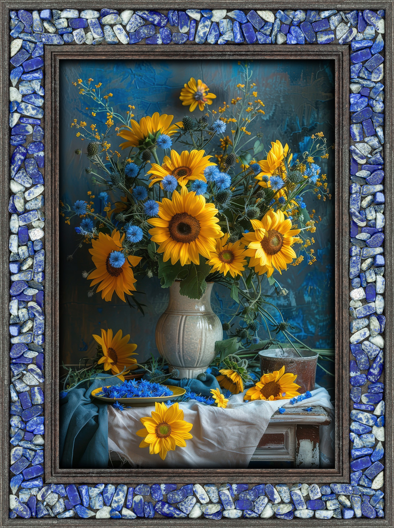 Lapislazuli-Energiebild „Sonnenblumenstrauß“, Produktbild 1