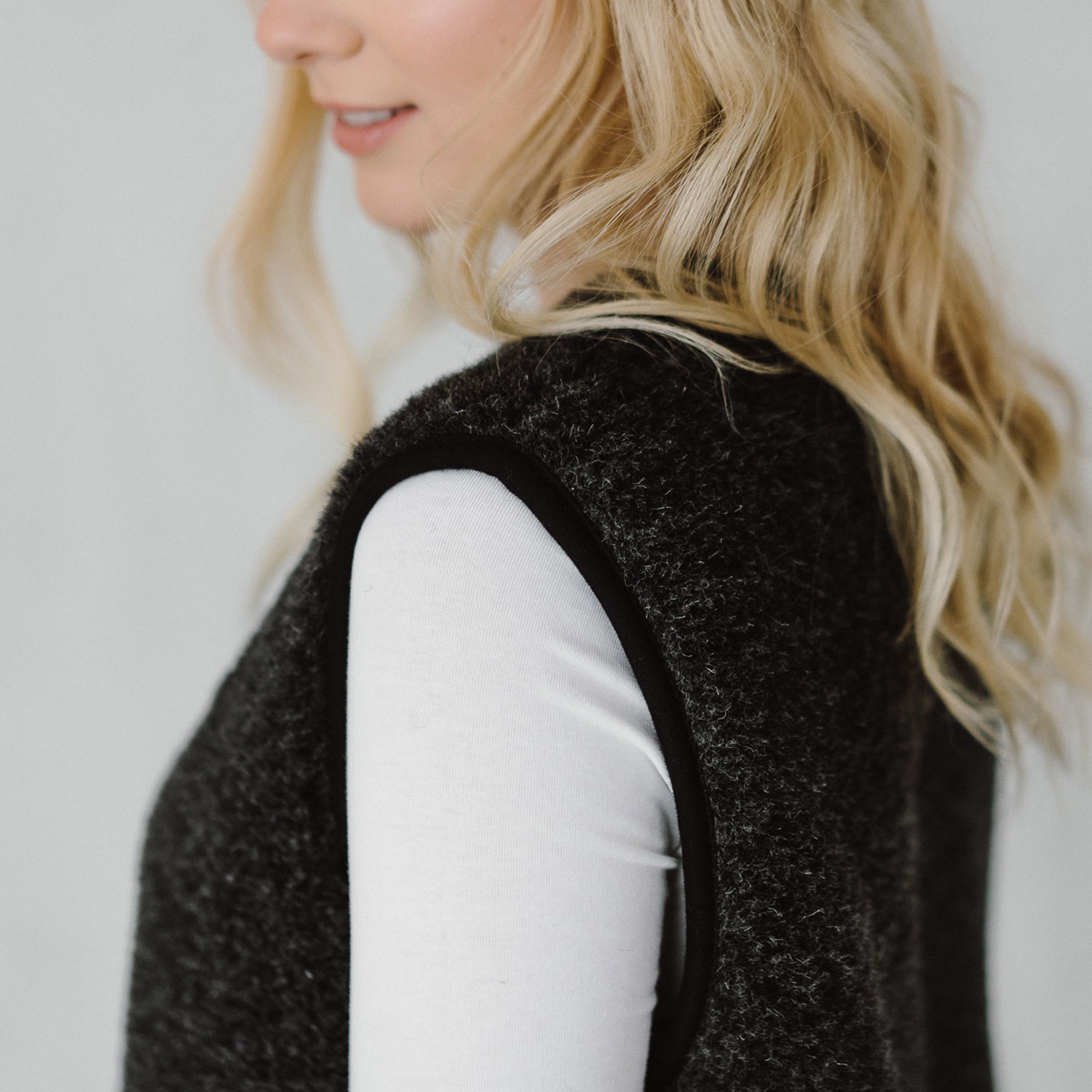 Merino-Weste lang, schwarz, Schwarz, Produktbild 5