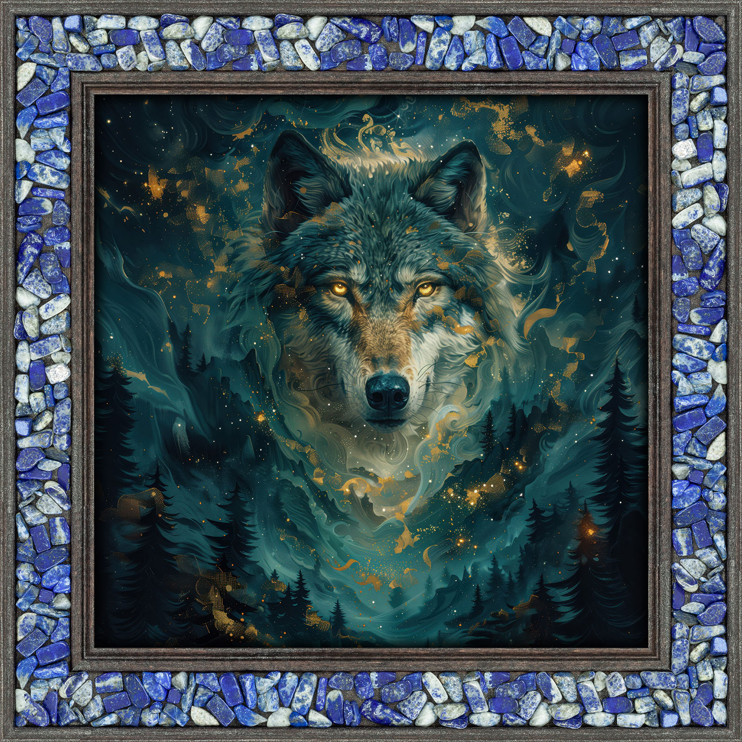 Lapislazuli-Energiebild „Krafttier Wolf“, Produktbild 1