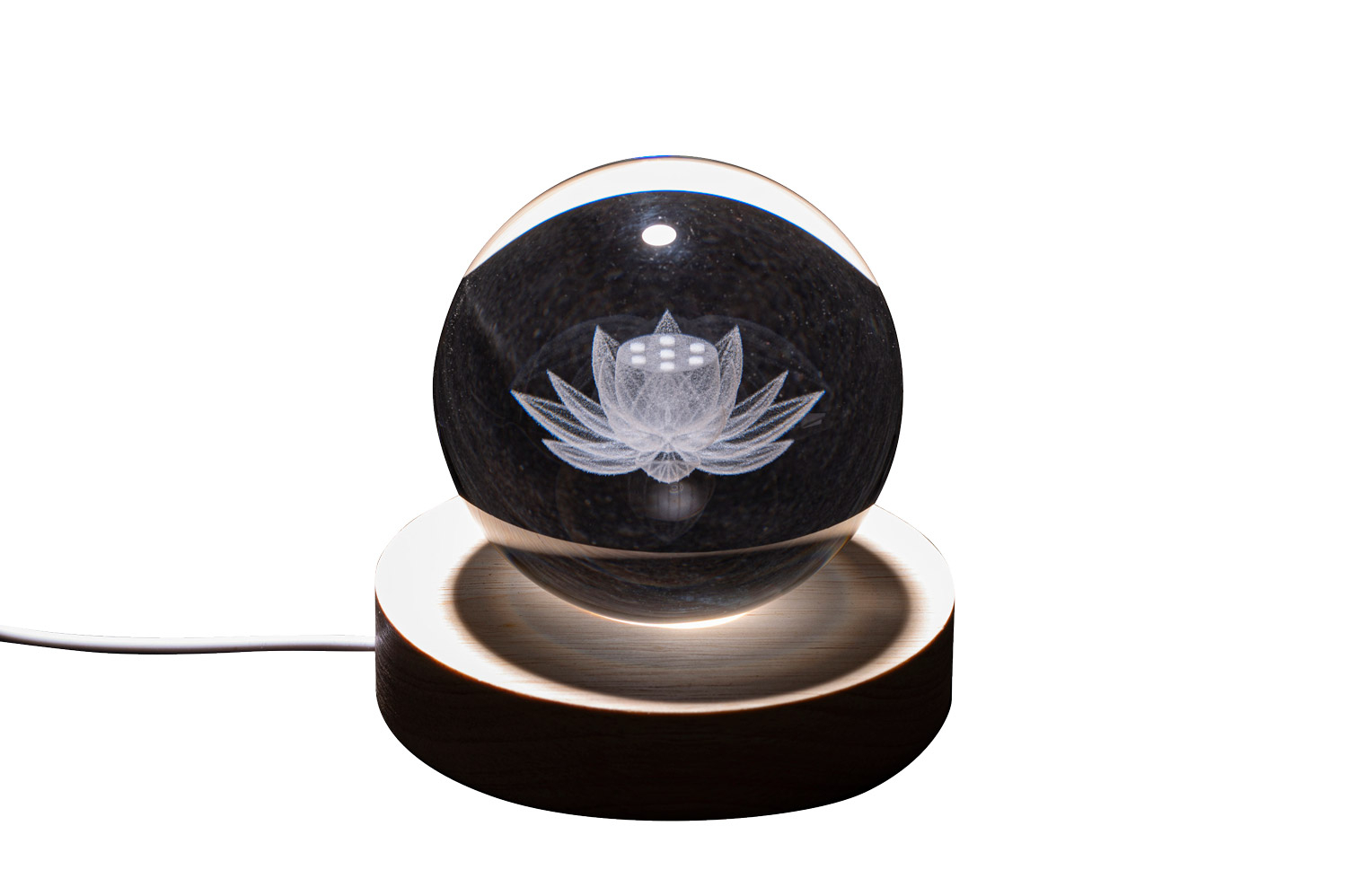 Beleuchtete Kristallkugel „Lotus“, Produktbild 1